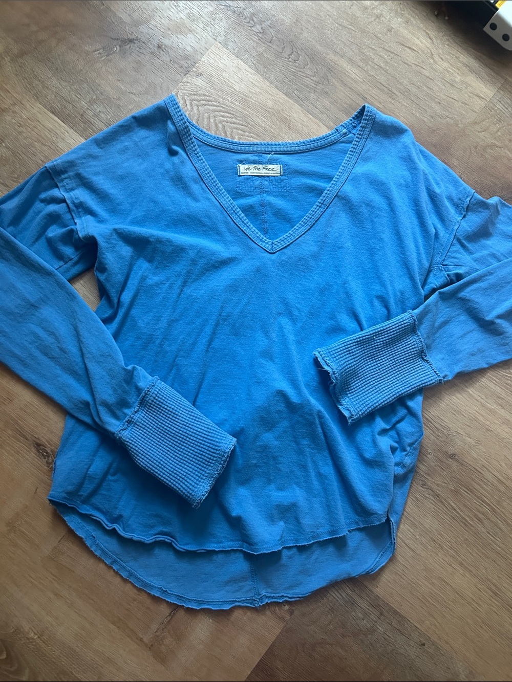 We The Free Bright Blue V-Neck Long Sleeve Top